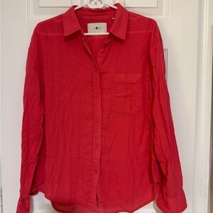 7 For All Mankind Red Collared Shirt with Logo Tag